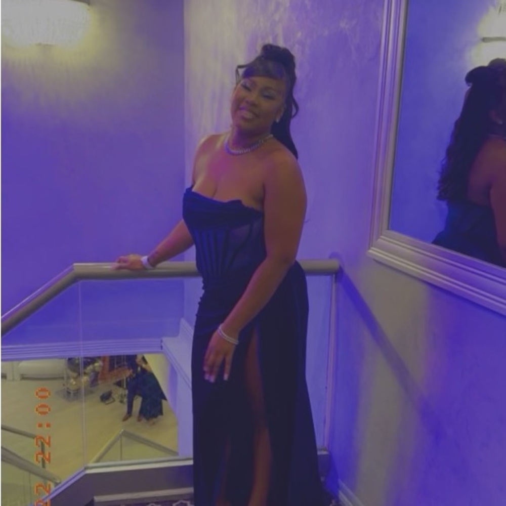 Royal Blue Draping Corset High Slit Velvet Gown